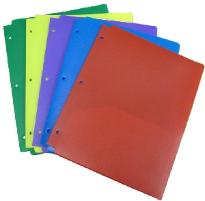 POCKET FOLDER, plastic, asst. colors - 3 hole punched | The Write Stuff